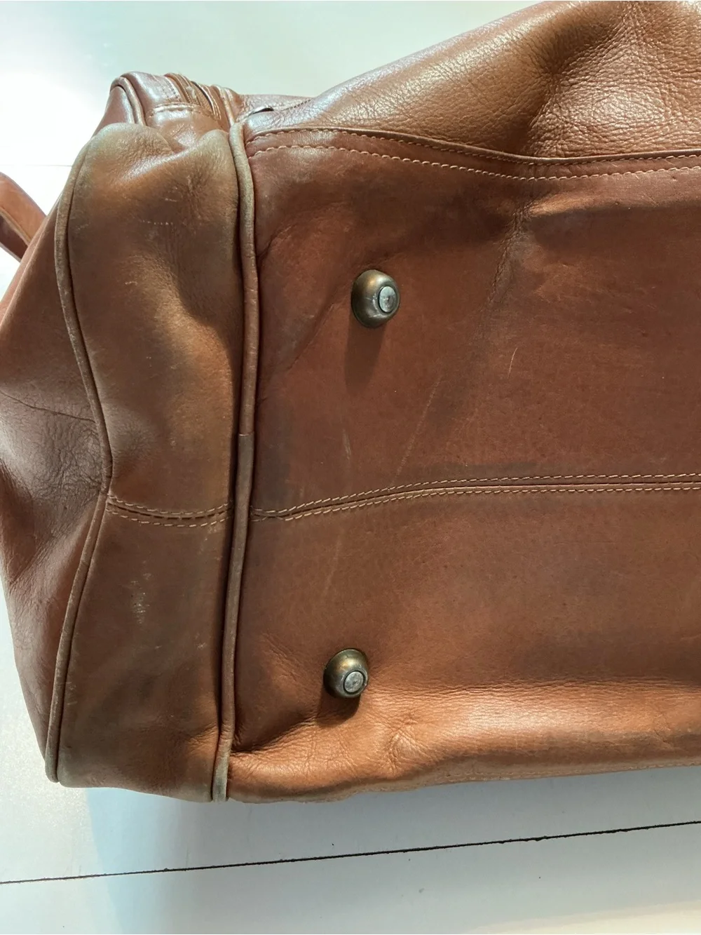 Claire Chase Columbia Leather Tan Brown Travel Duffel Weekender Luggage Bag